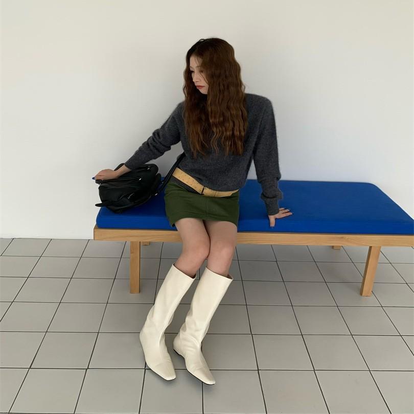 Versatile temperament low-heeled knight boots women's 2025 autumn Korean version simple square head sleeve high tube wedge heel boots retro