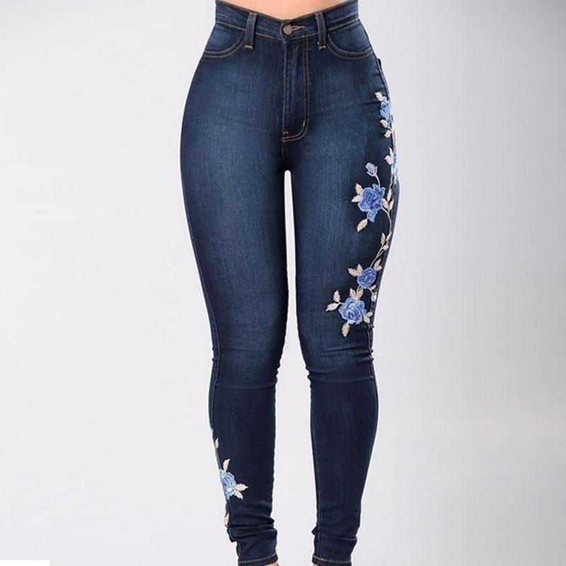 

Вышитые Женские Модные Узкие Сексуальные Высокоэластичные Джинсы Повседневные Джинсовые Брюки Tag M=US XS
