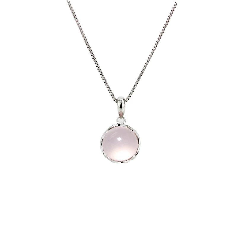 925 Silver Pink Chalcedony Pendant Necklace Korean Ins Style Summer 2023 Fashion Jewelry for Women