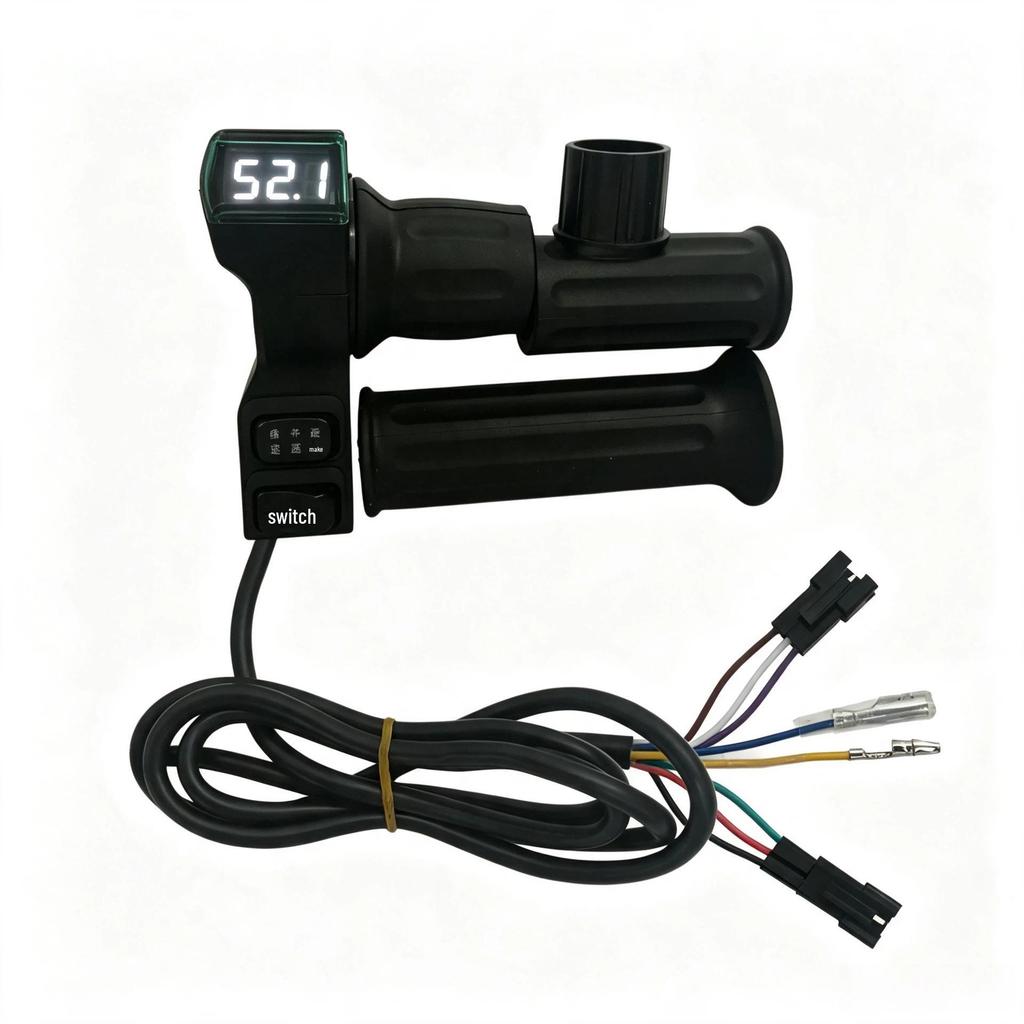 Electric Vehicle Twist Grip Throttle with Three-Speed Display (High/Medium/Low)