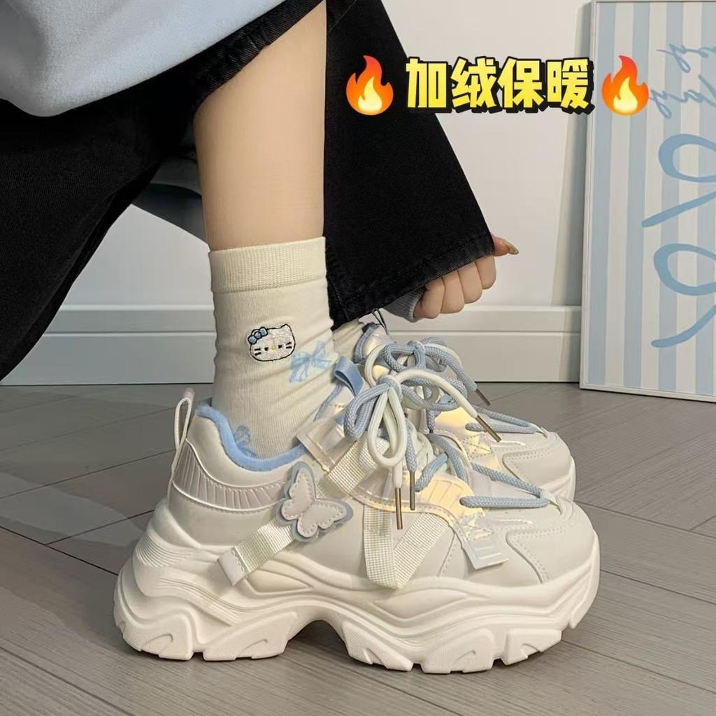 Fleece thickened dad shoes women's thick-soled heightening two cotton shoes versatile student sports shoes