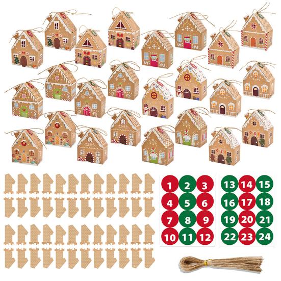 24 Pcs Christmas Gingerbread House Gift Box Paper House Treat Boxes for Holiday Party Favors Cookie Candy Gifts Packaging