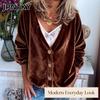 Blusas y Camisas Casuales de Moda para Mujer JPNTKY Estampado de Color Sólido Manga Larga Cuello en V