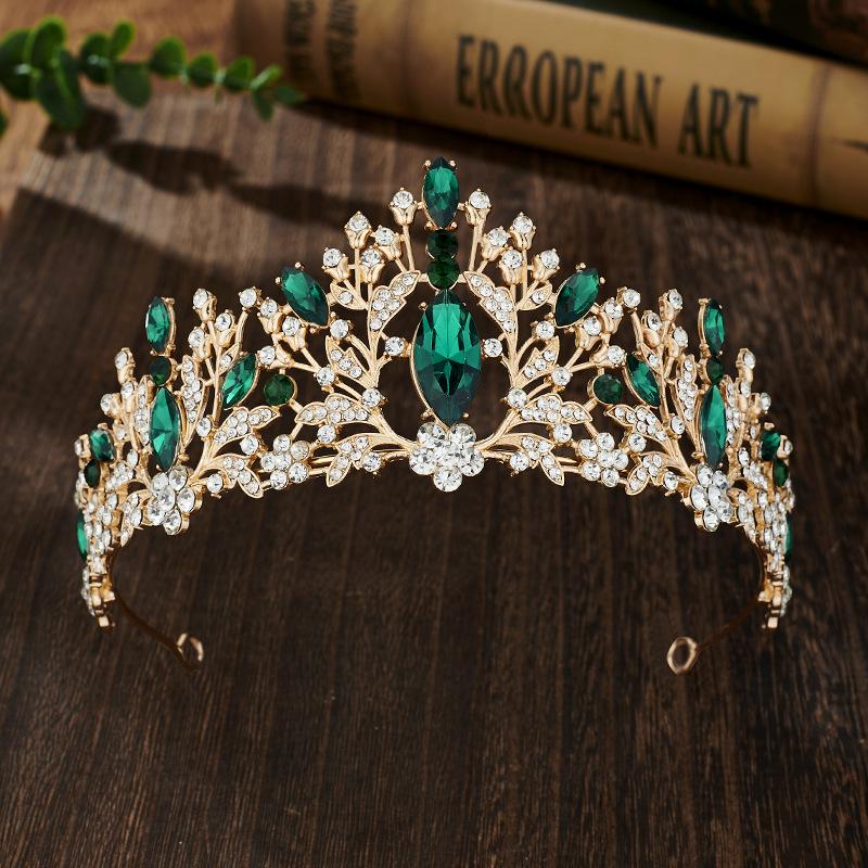Colorful Rhinestone Bride's Crown Retro Style  Golden Wedding Design  Alloy Crown Headwear  Dress Accessories