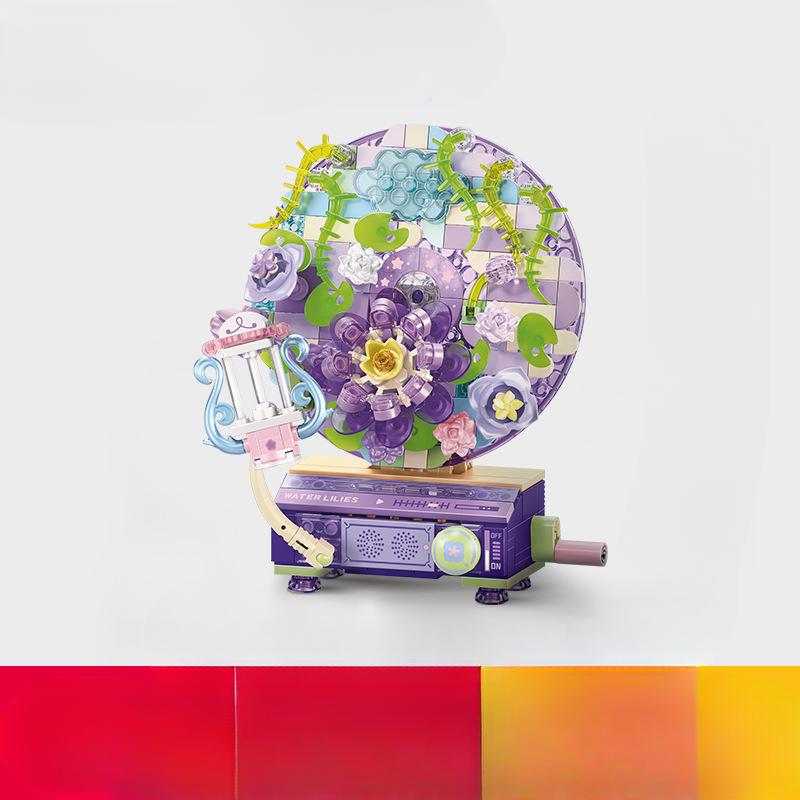 Building Block Flower Language Rotary Record Machine Is Compatible with Children's Assembled Educational Diy Toys