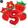 9pcs Strawberry Balloons Kits Birthday Decorations for Girls 32inch 0-9 Number Balloons for Strawberry Birthday Party Decors