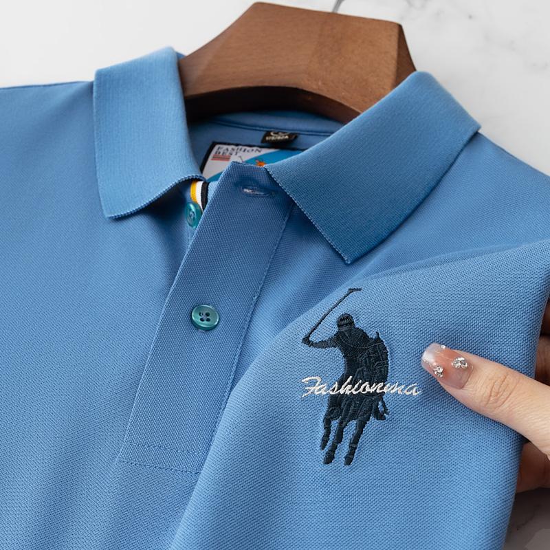 STORN Luxe Borduur Heren Poloshirt Zomer Dun Ademend 100% Katoen Zwart Marineblauw Kraag Korte Mouwen Tops Merk Kleding