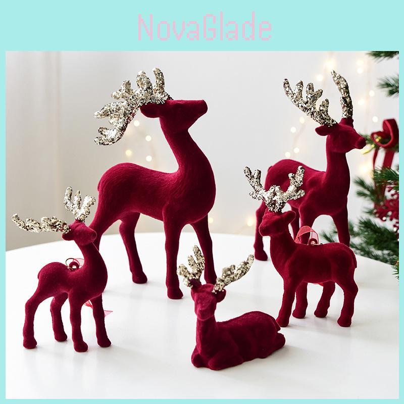 Stunning Christmas Reindeer Ornament Sparkling Burgundy Velvet Decorative Accent For Holiday Trees