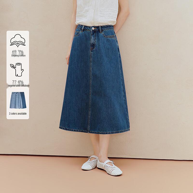

INMAN Women s Retro A-line Washed Denim Skirt S