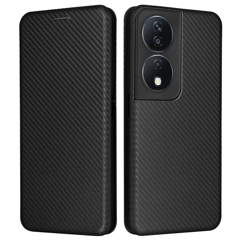Carbon Fiber Texture Case for Honor X7b 4G/90 Smart Leather Phone Cover with Card Slot