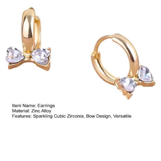1 Pair Women Circle Earrings, Bow Design Zinc Alloy Earrings with Transparent Cubic Zirconia, Goddess Style Earrings for Daily Wear Work Party