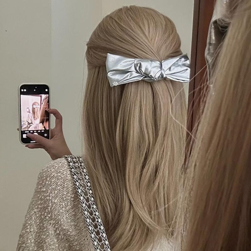 Duaru Y2K Metallic Silver Ribbon Hairpin Hair Clip Silver