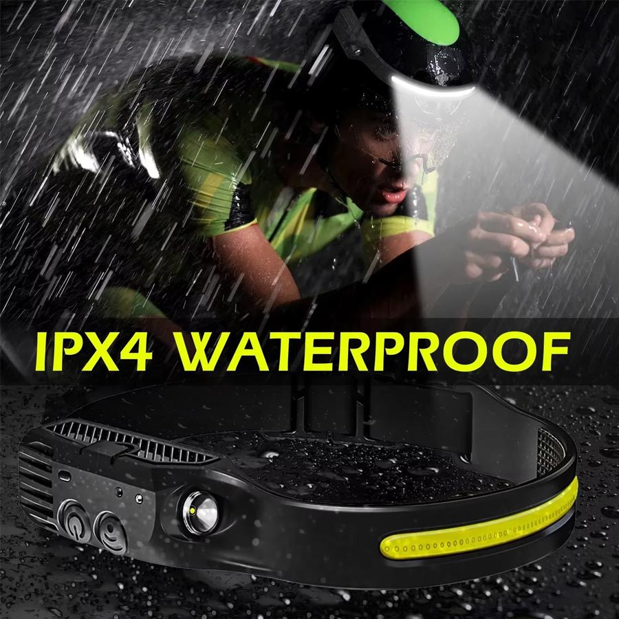 COB LED Headlamp Induction Head Lamp Built-in Battery USB Rechargeable Head Flashlight Outdoor Camping Fishing Sensor Headlight