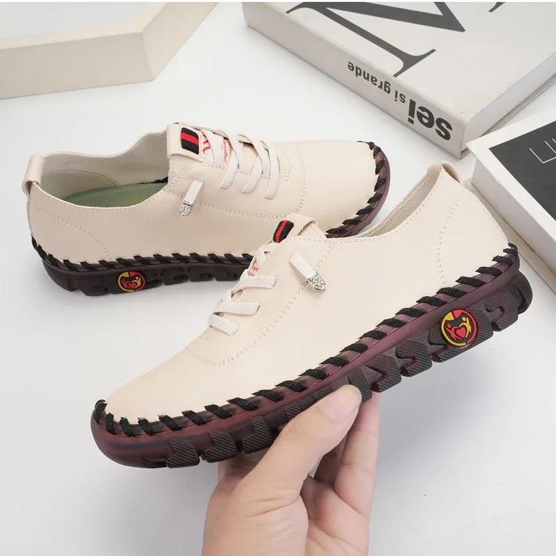 

Модная осенняя женская обувь, модная повседневная обувь ручной работы из кожи для женщин, туфли-оксфорды на платформе, мягкие мокасины на подошве, Zapatos Mujer 35 бежевый