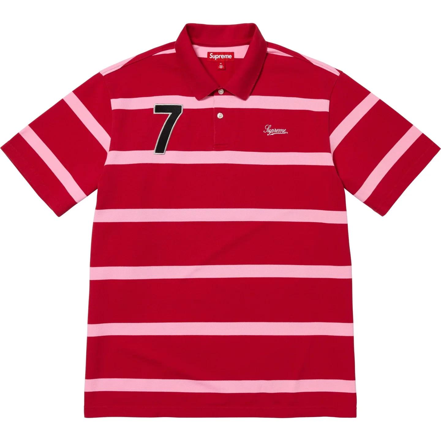 Supreme Cursive Polo Red Stripe M