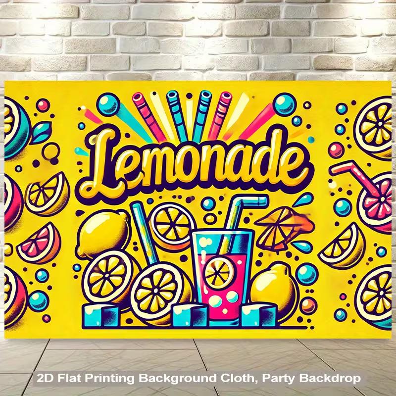 

2D Lemonade Pop Art Backdrop Cloth Colorful Lemon Slice Summer Party Background 47.2x31.5inch/120*80cm
