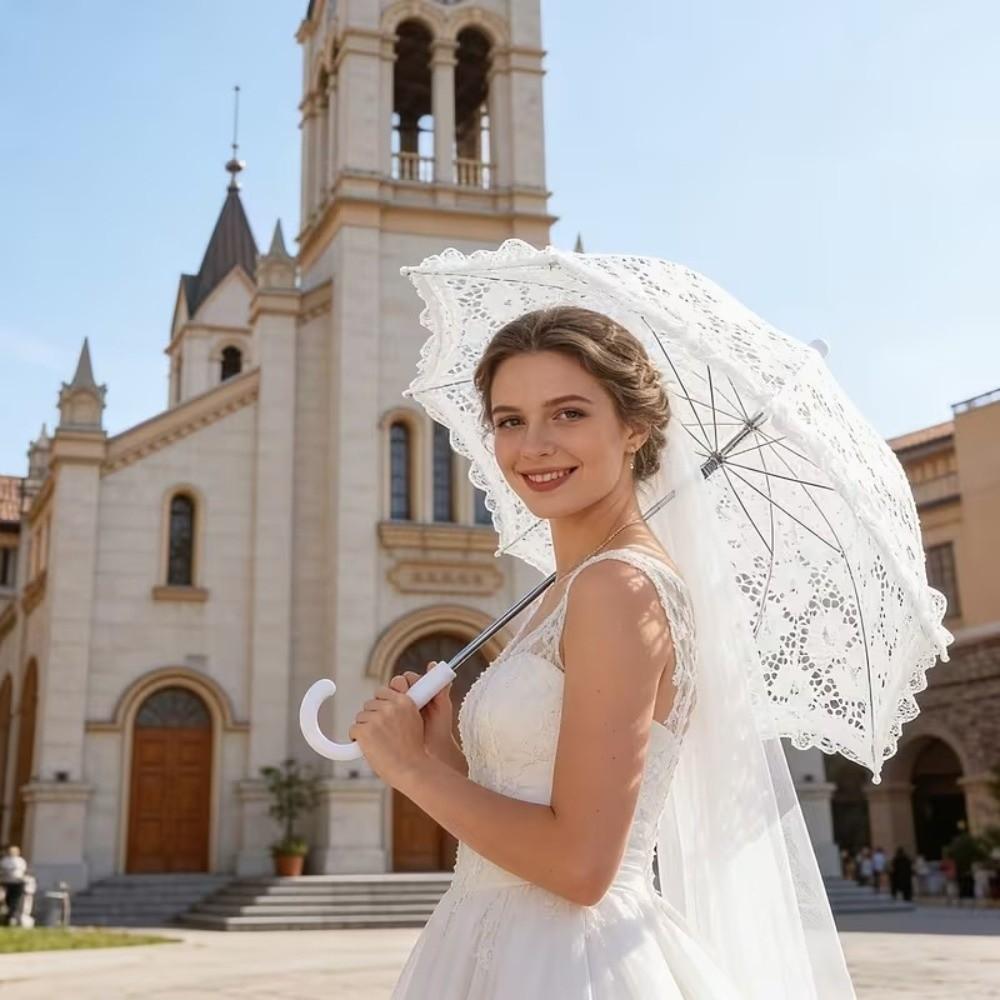 Mesh Flower Mini Bridal Umbrella Hollowed Out Wedding Decoration Props  Wedding Party Supplies
