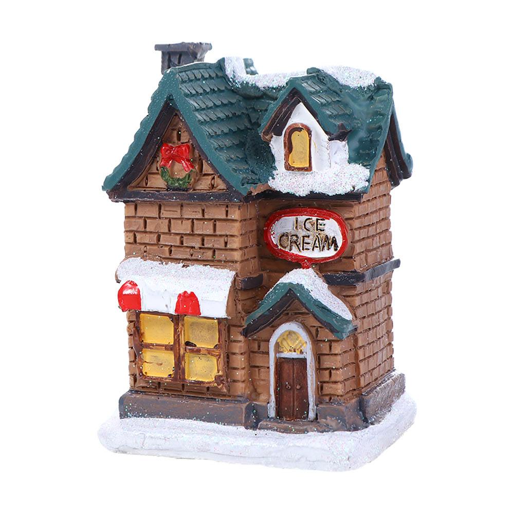 Neujahrs Feengarten Miniaturen Figur Leuchtendes Kunstharz Handwerk Ornament LED-Licht Weihnachtsdekoration Dorfhaus