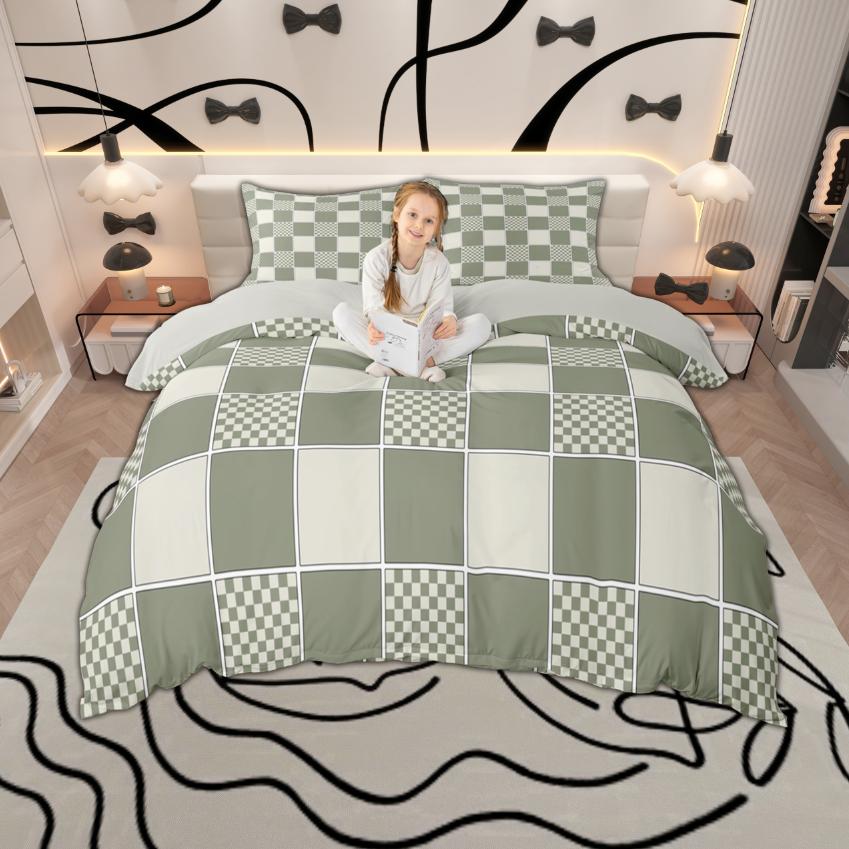 

Homewish Geometric Checkered Duvet Cover Set, Reversible Quilt Cover Set, Grid Buffalo Plaid Bedding Set DE XS 100x135cm 2pcs&set