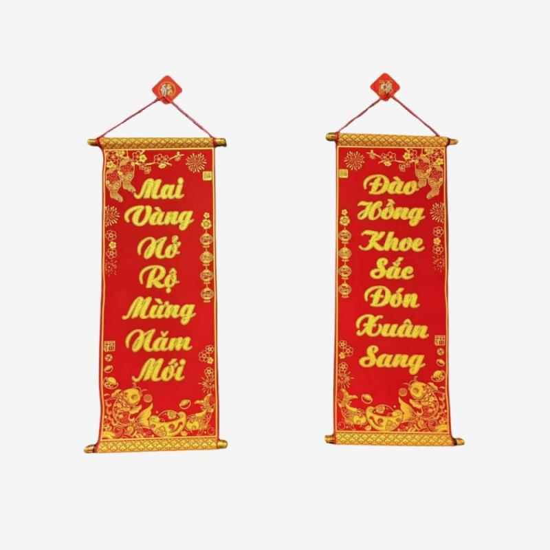 1 pair Hangings Sign Wall Hanging Traditional Tet Decor 2026 Red Couplet Banner Vietnamese New Year Red Couplets