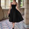 Rochie Midi Eleganta Casual pentru Femei, Pătrată la Gât, Fără Mâneci, Croială Slim Fit, Talie Înaltă, Linie A