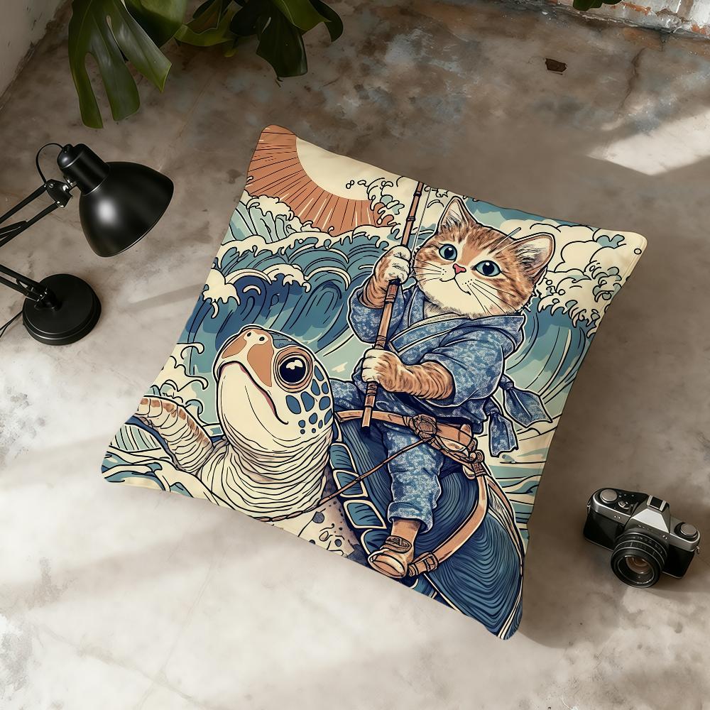 Funny Samurai Cat Surfing cushion cover Home Office Convenient Nordic Simplicity Hit With Zipper Cushion Cover