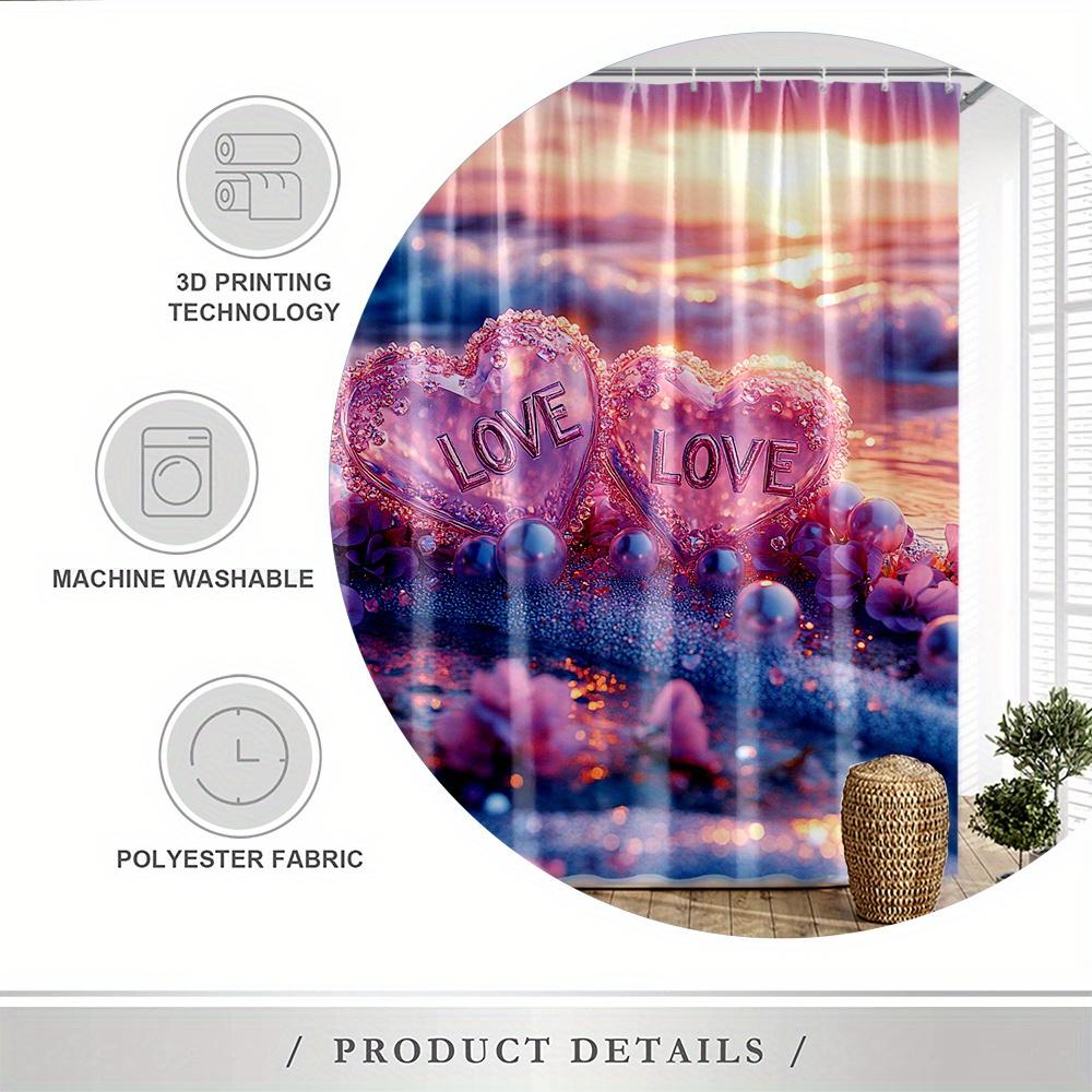 Romantic Sunset Hearts Shower Curtain - Waterproof, Mildew-Resistant with Love Design for a Cozy and Elegant Bathroom Decor