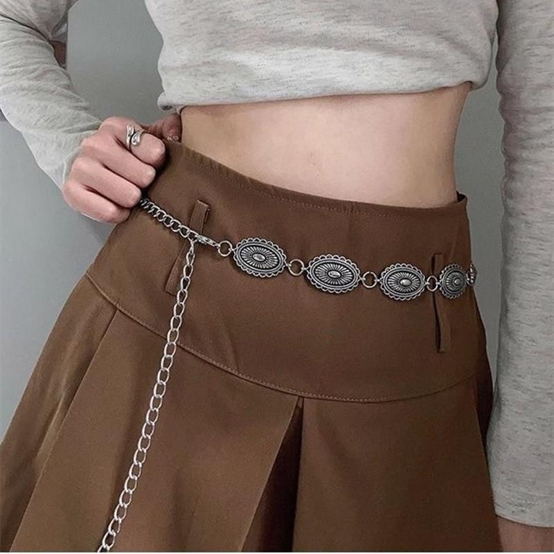 Cintura a catena in metallo stile etnico versatile retrò bohémien per donna moda catena per maglione sigillo in vita accessori decorativi per il corpo