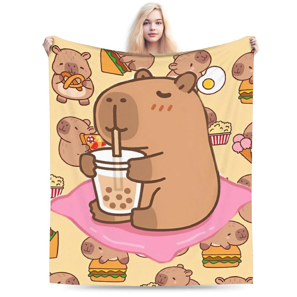 Capybara  Blankets  Warm Soft Street Trend Plush Throw Blanket For Kids Home Decor Flannel Bedspread Bed Cover