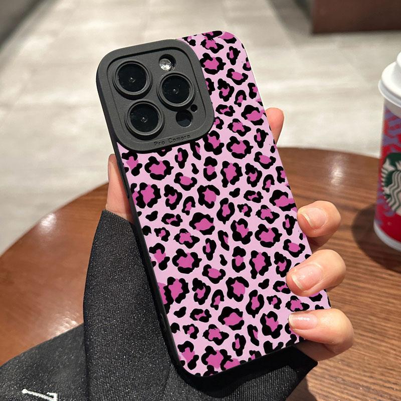 Pink Leopard Print Phone Case For iphone16 15 14 13 12 11 XR XS Pro Max14 Plus Mini Plus Lense Protection Soft Silicone Case