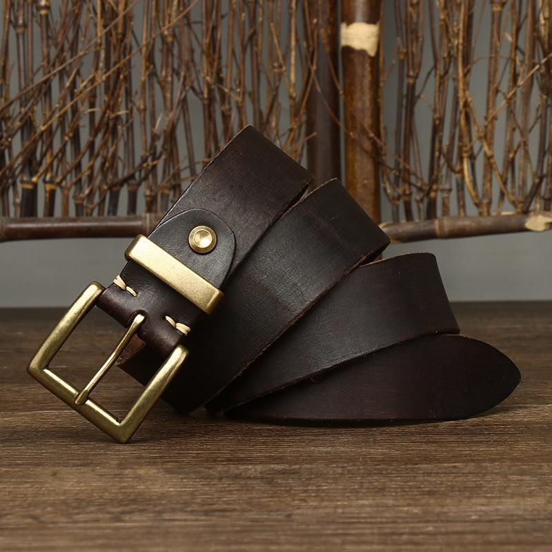 Korean Version Trendy Retro Style Belt Men'S Genuine Leather First Layer Cowhide New Copper Buckle Denim Overalls Belt Men'S
