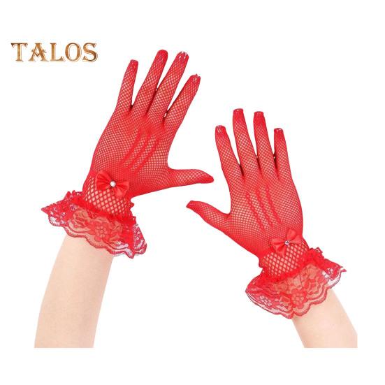 1 par ballhansker for kvinner Gjennomsiktig blonderbue Faux Pearl Dekor Hollow Out Fishnet volangkant Tynn Helfinger Forestillinger Brude Bryllupshansker