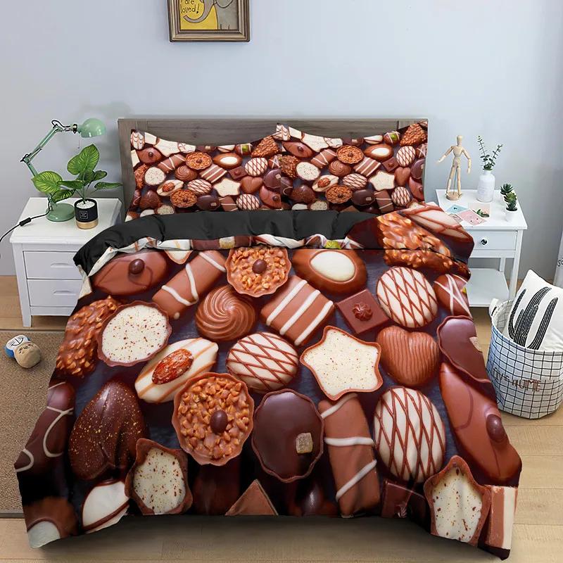 Čokoládová ložní souprava Dezert Cukroví Povlak na přikrývku Povlak na peřinu Sladké jídlo Dívky Jednolůžko Queen King 2/3ks Polyesterový povlak na přikrývku
