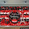 2D Ladybug Birthday Backdrop, Paris Eiffel Tower Banner, Red Black Happy Birthday Party Decor