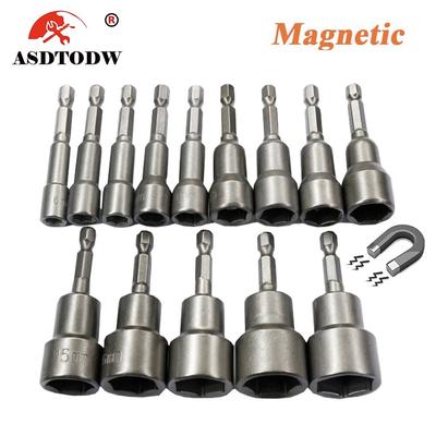 6mm-19mm Impact Socket Magnetic Nut Screwdriver 1/4 Hex Key Set Drill Bit Adapter for Power Drills Impact Drivers Socket Kit
