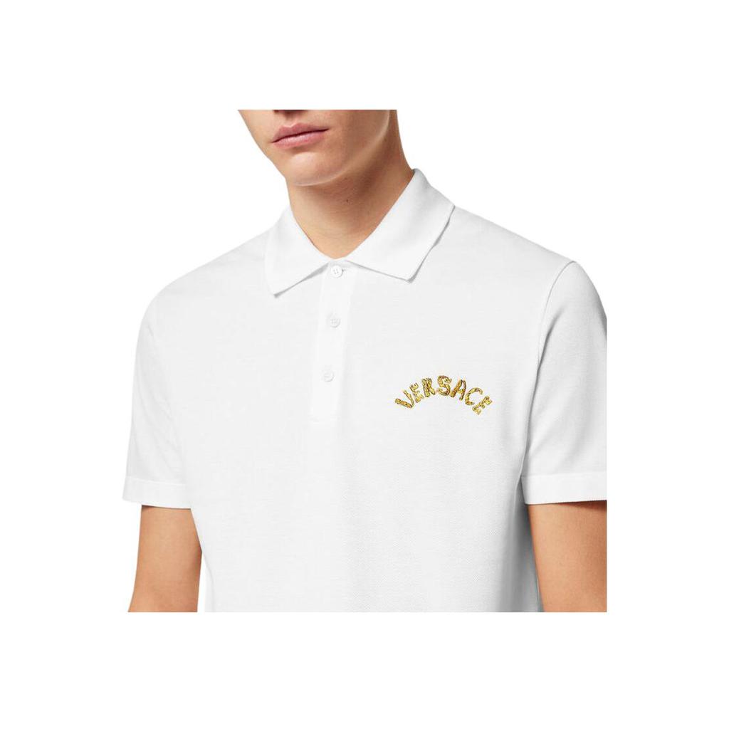 Versace Solid Color Letter Embroidered Short Sleeve Polo Men Polo 1010639-1A07698-1W000