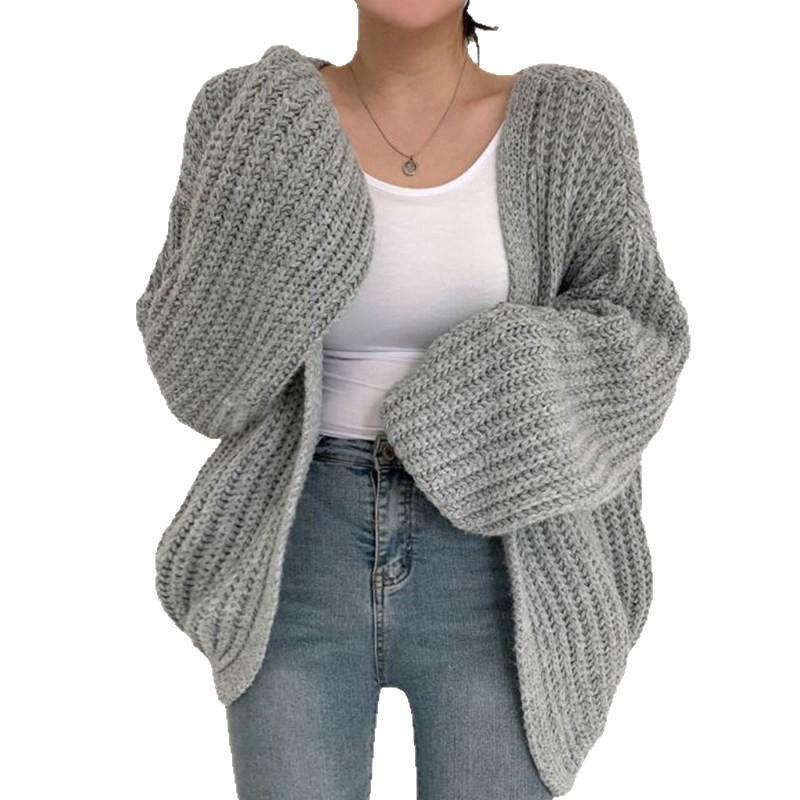 Korean Chic V-neck Loose Lantern Sleeve Cardigan Sweater