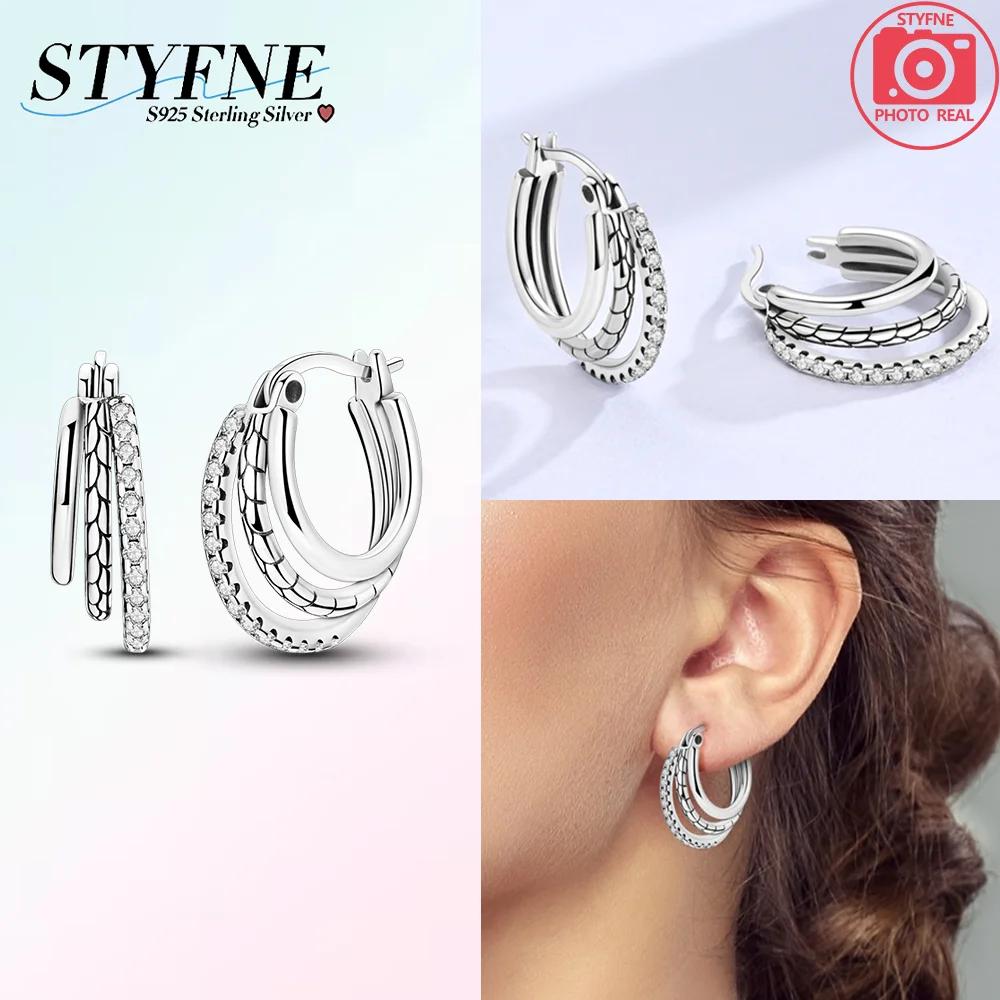 

Hoop Earrings for Women Party Jewelry Birthday Gifts Earrings 925 Silver Zircon Geometric Line Earrings Three-layer Snake-bone