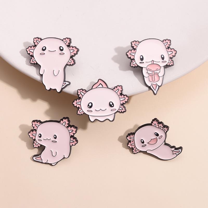 Pink Axolotl Alloy Brooch - Cute Salamander Cartoon Corsage Badge for Apparel