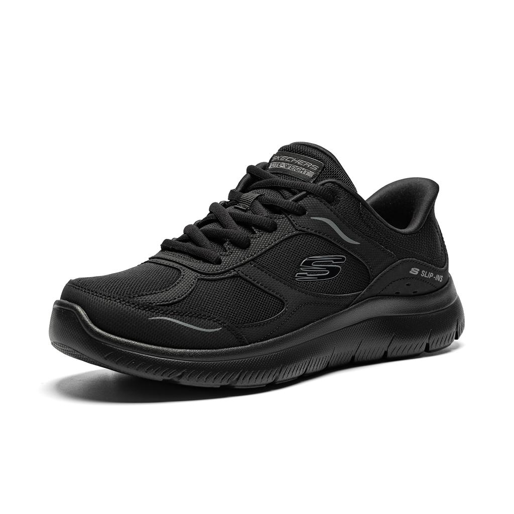 Skechers Slip-Ins Lace-Up Lightweight Comfortable Sports Simple Versatile Fabric Synthetic Leather Low-Top Running Shoes Men sneakers Black 232767-BBK