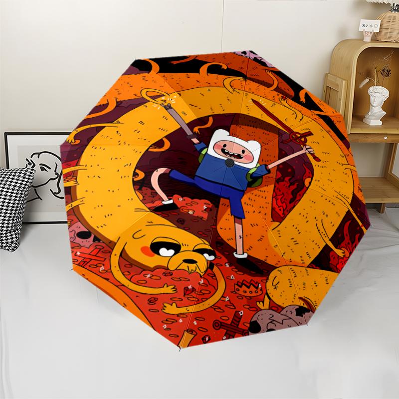 Adventure Time Print Automatic Umbrella, 8 Rib Iron Frame, Plastic Handle, Suitable for Outdoor Travel &Daily , Ideal Gift