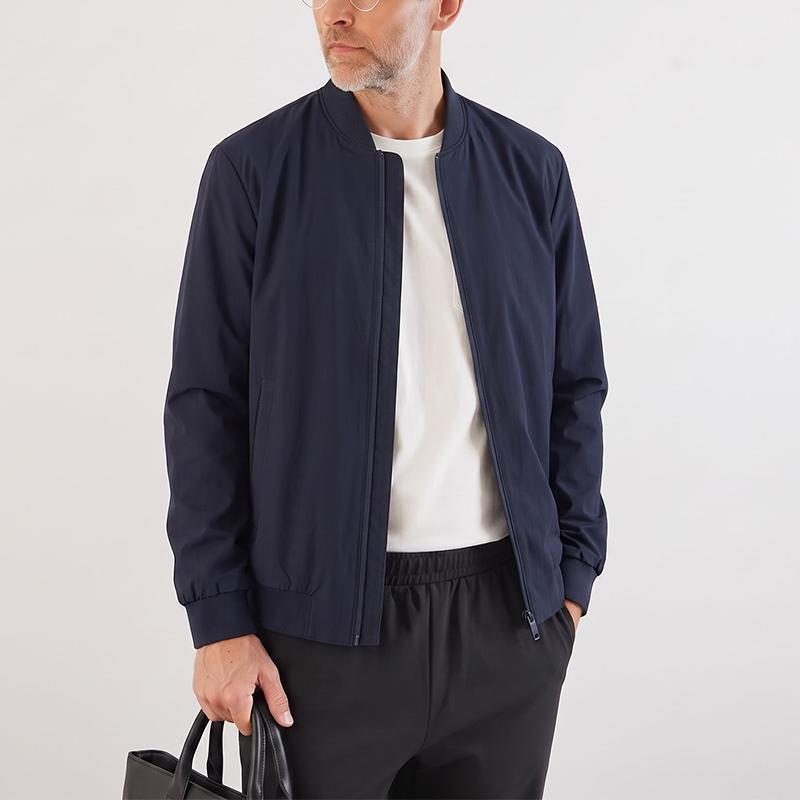 Men s Khaki Baseball Collar Zip Up Light Windproof Business Casual Jacket M темно-синий