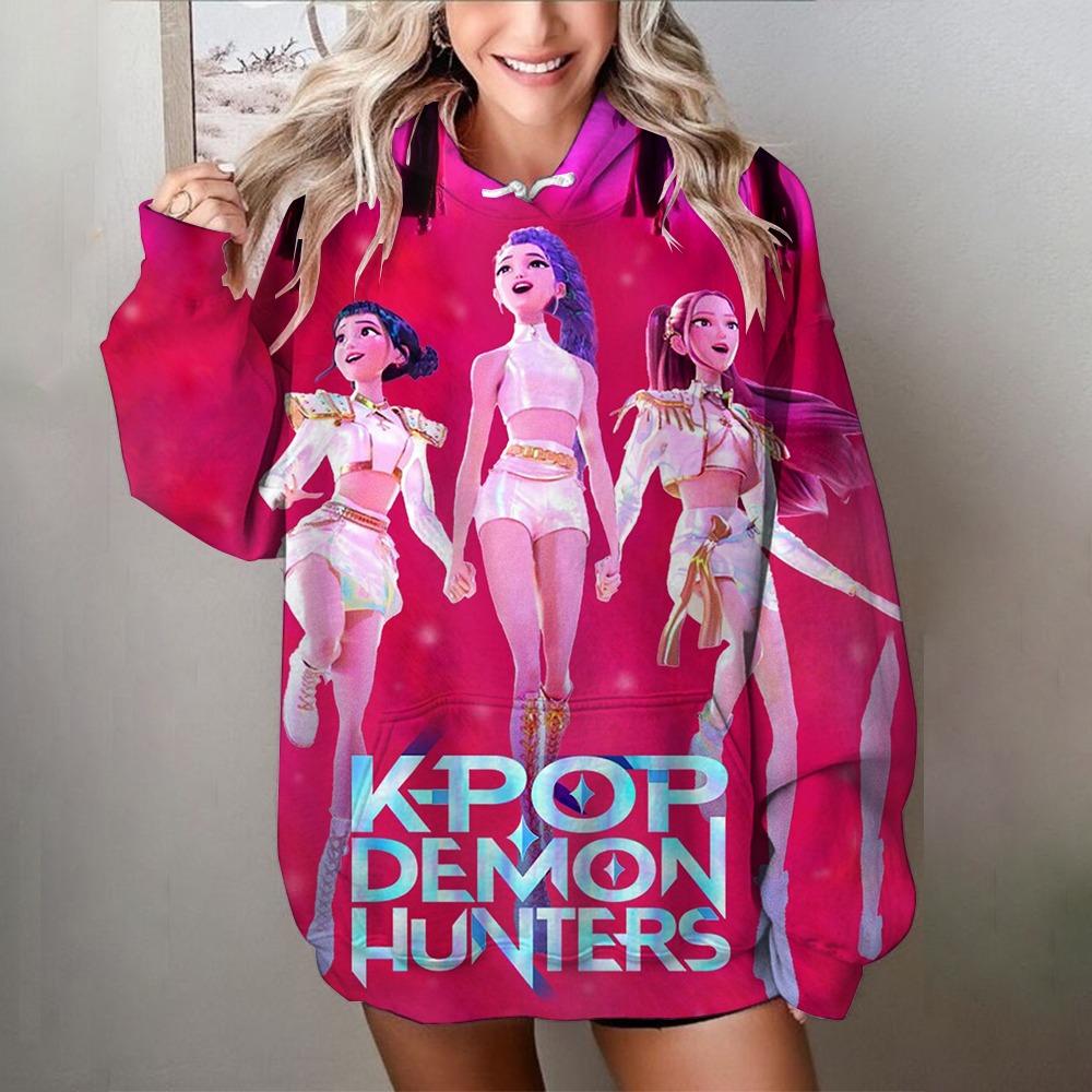 Modne Damskie Bluzy KPop Łowcy Demonów Nadruk 3D Okrągły Dekolt Pulower Casualowa Bluza Outdoor Dziecięca Koszulka Top Odzież