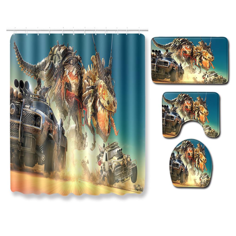 Skull Shower Curtain Floor Mat Combination Four-Piece Set Bathroom Toilet Carpet Shower Room Mat Foot Mat