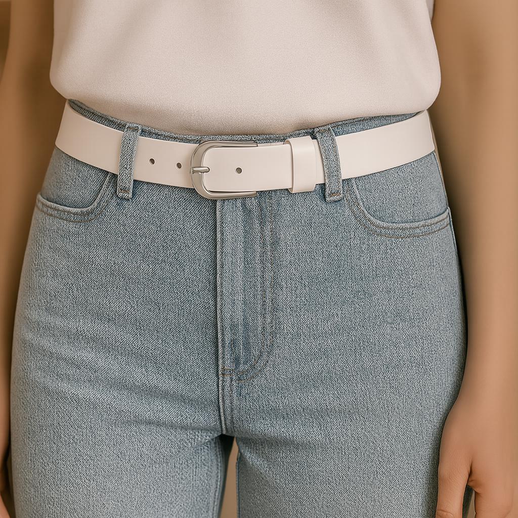 Genue Leather Belt for Women NEEDIVYOU, White Color, MADE IN GERMANY