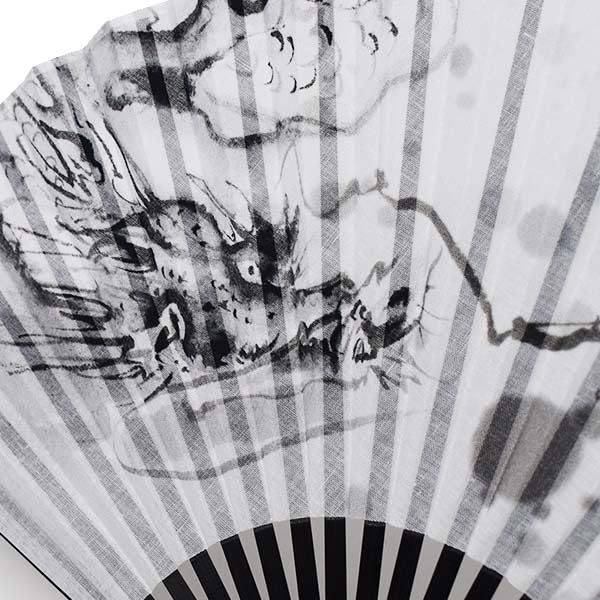 Cutie cadou evantai mare curea de piele Evantai, evantai Sumi-e, evantai vopsit în negru, dragon, geantă, inclus, inclus, pictat de părinte