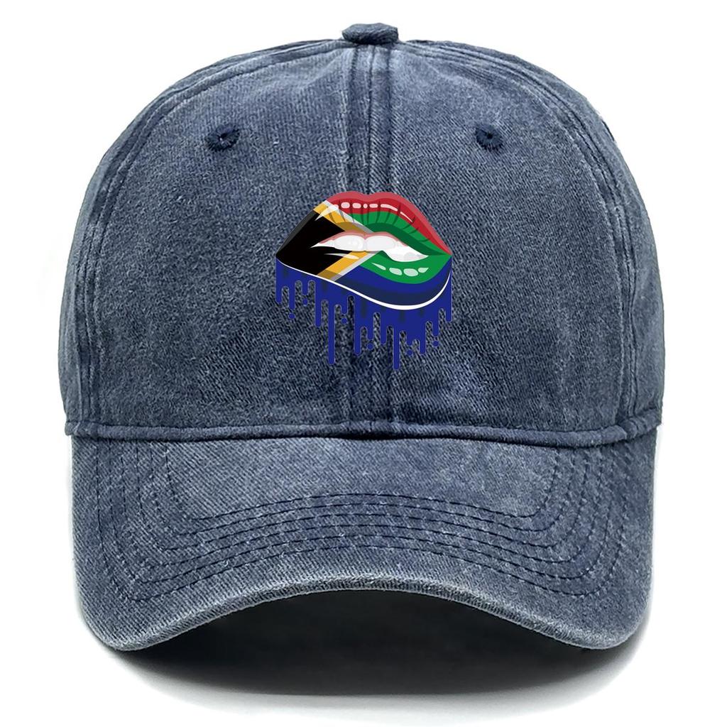 South Africa Flag Lip Print Snapback Sun Hat, Patriotic Flat Cap Hip Hop Leisure Sporting Retro Adjustable Baseball Hat