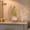 Luxury Gold Leaf Ornament Faux Crystal Ball with Stand, Metal Statue Clear Sphere Desktop Soft Furnishing Decor for Office, Bedroom, Entryway, Shelf,