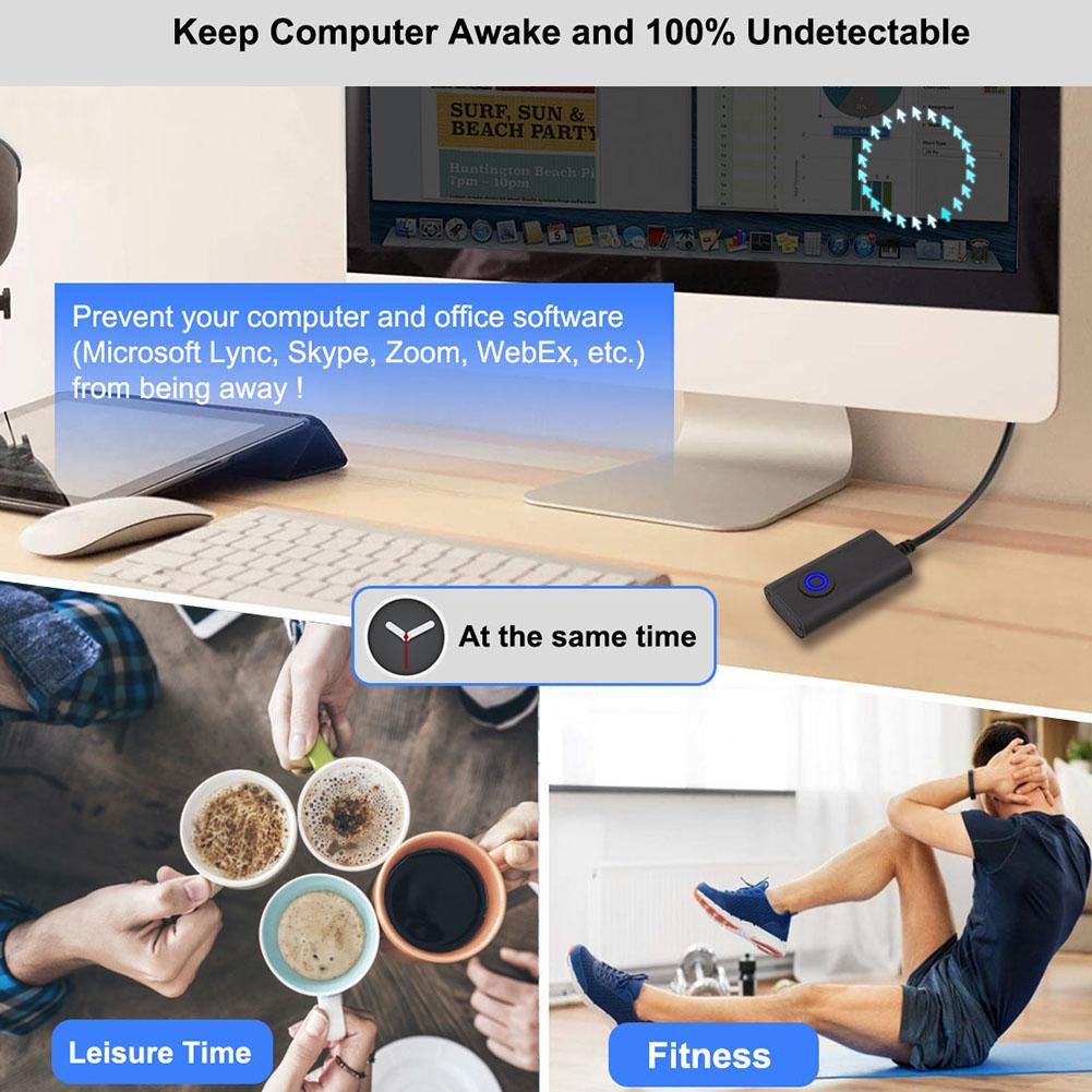 2 In 1 USB Type-C Mouse Jiggler with ON/OFF Switch Virtual Mouse Mover Drive Free Mouse Movement Simulator Keeps Computer Awake