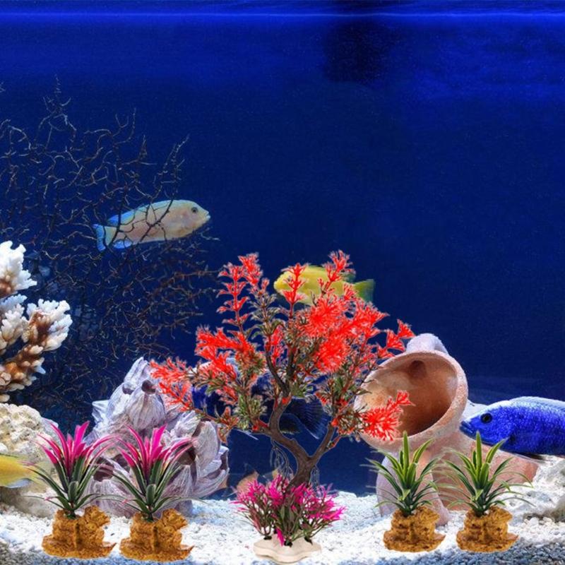 Aquariums Decoration Realistic Green Plant Artificial Moss Tree with Base for Fishtanks Home Use and Office Desk Decors